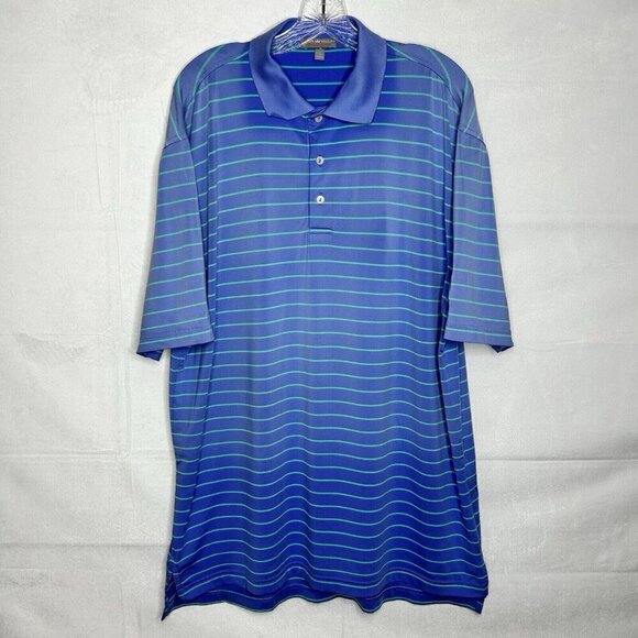 Peter Millar Summer Comfort Polo Shirt Blue Ombre Teal Striped Size L - Picture 1 of 9